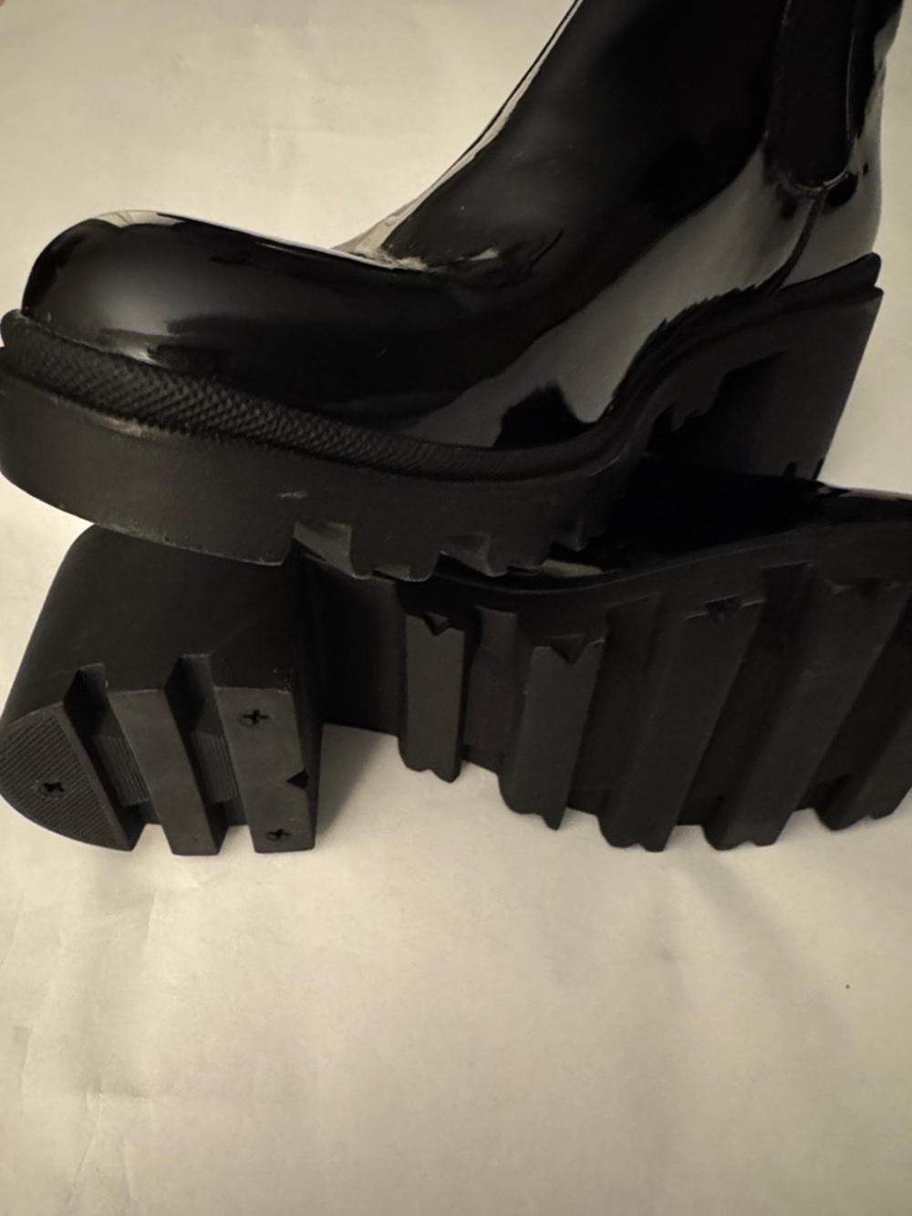JustFab Black Patent Chelsea Lug Ankle Boots - Picture 2 of 9